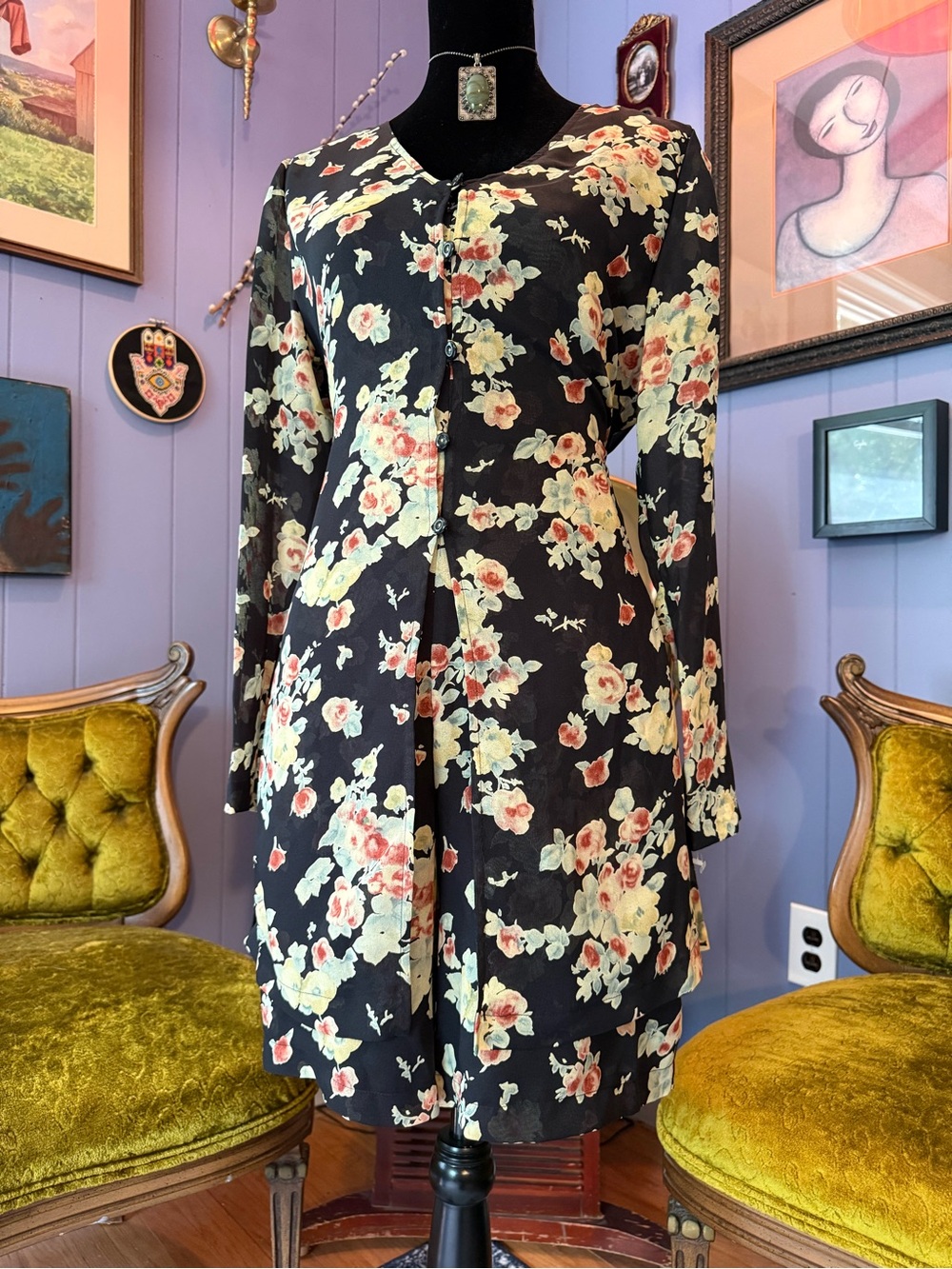 Vintage 90s Liz Claiborne Liz Now Floral Grunge Dark Romance Romper Skort Dress